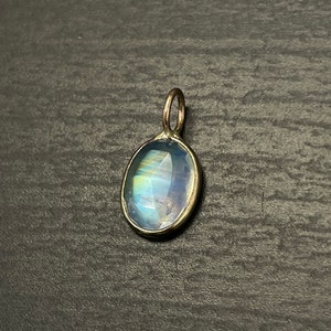 1.5CT Natural Faceted Moonstone Cabochon 14K Yellow Gold Charm Pendant image 8