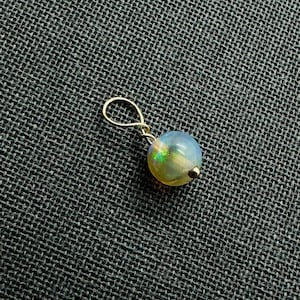 Natural White Australian  Opal Bead in Solid 14K Yellow Gold Pendant Charm