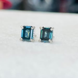 4x3mm Natural Blue VS Emerald Cut Cut Diamond Stud Earrings in Solid 14K White Gold