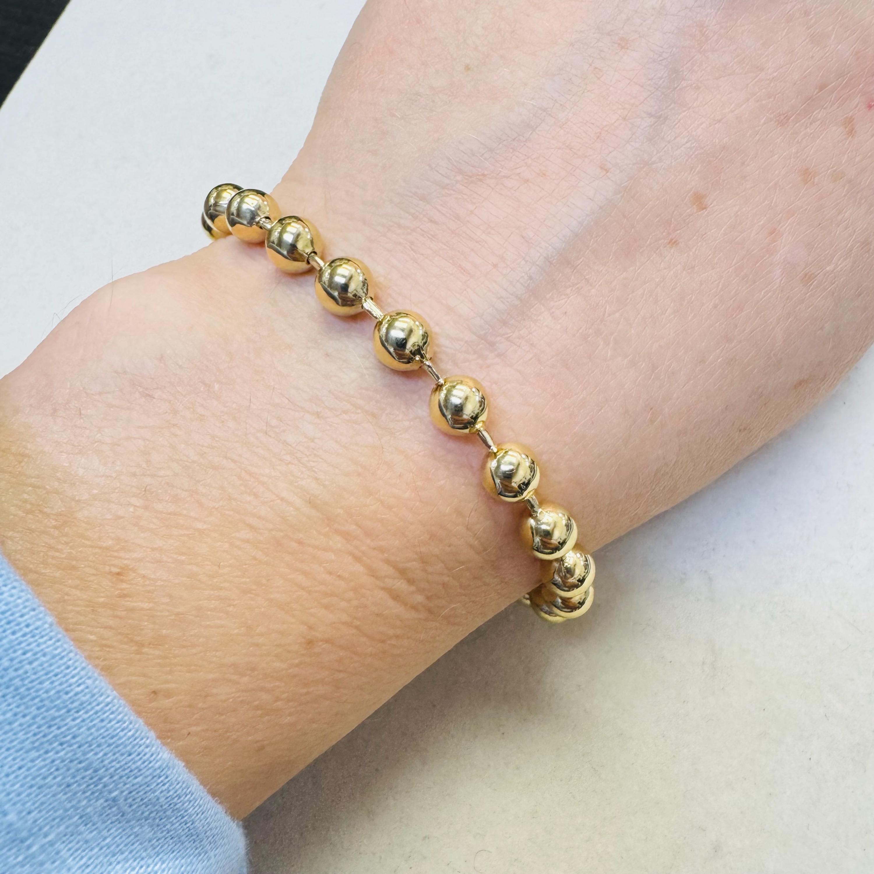 14Kイエローゴールドボールチェーンブレスレット 7インチ 6mm - Etsy 日本