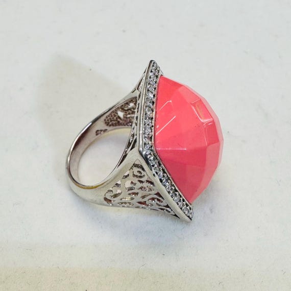 Large Bold Solid Sterling Silver Orange Ring Size… - image 2