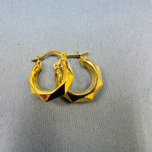 Solid 10K Yellow Gold .70” Faceted Angular Hoop Earrings