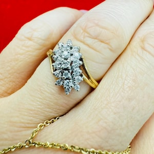 Vintage 10K Yellow Gold Diamond Round Abstract Ring Size 4.5