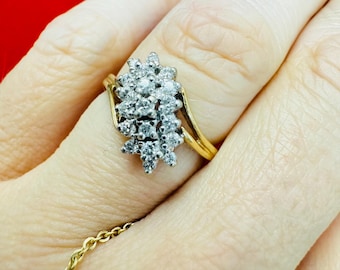 Anello vintage in oro giallo 10K con diamanti rotondi astratti, misura 4,5