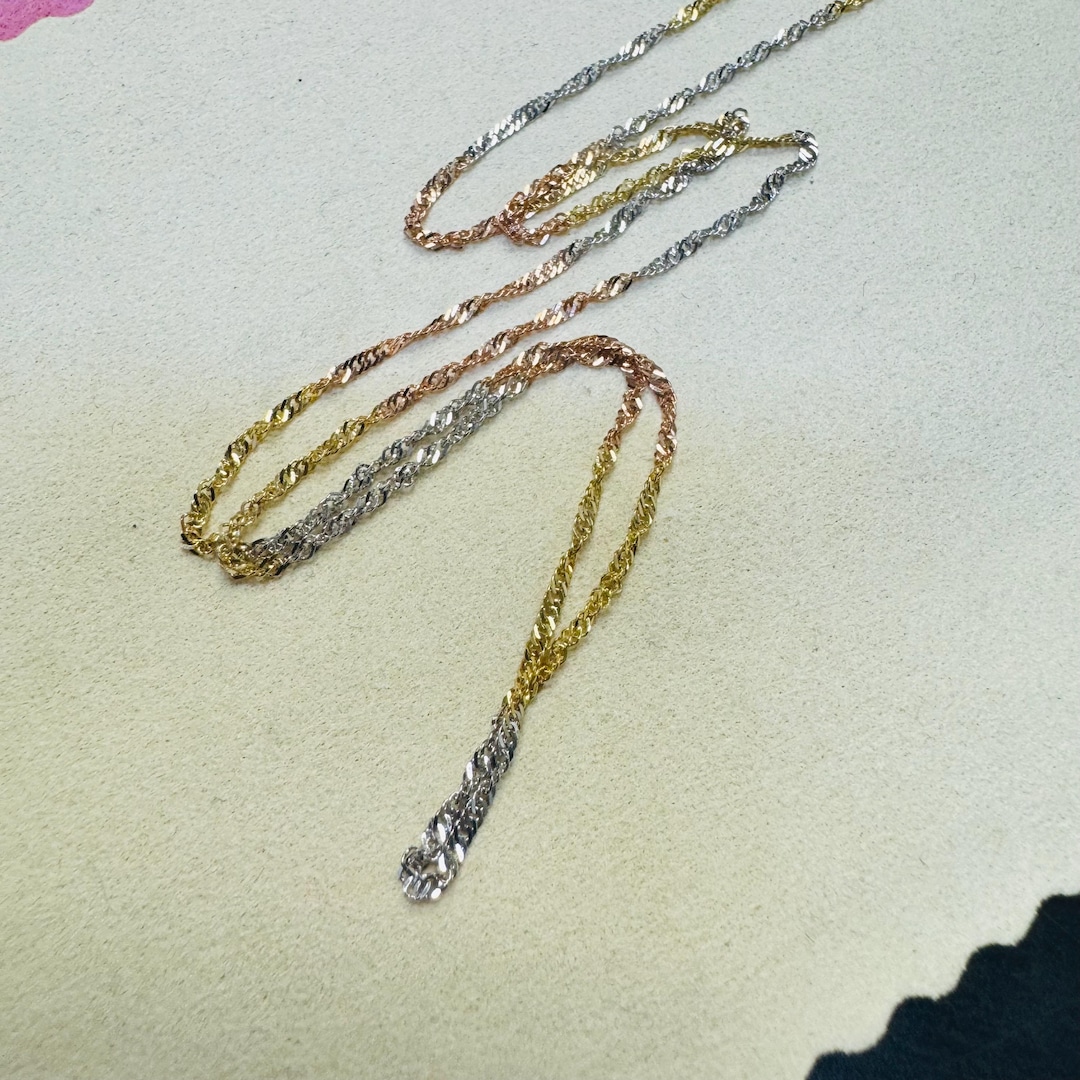 16" Solid 14K Yellow White and Rose Gold Shimmering Rope Chain Necklace ...
