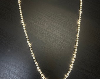 Vintage 22CT Natural Diamond and Solid 14K Yellow Gold Classic Tennis Necklace 22”