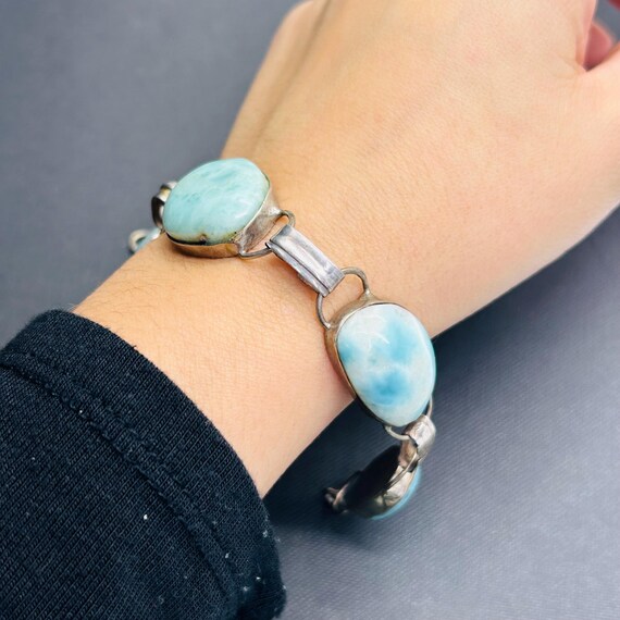 Vintage Solid Sterling Silver Larimar Bracelet 8.… - image 4