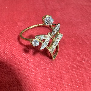 Antique Art Nouveau Mine Cut Diamond 18K Gold Romantic Swirling Flower Ring Size 6.75