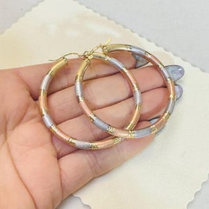 10K 2&quot; 4mm Tri Color Gold Hoop Earrings