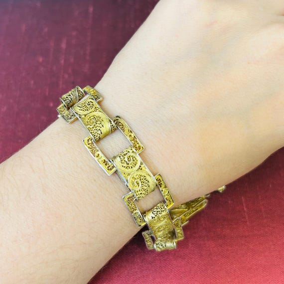 Solid Sterling Silver Gold Vermeil Cannetille Fil… - image 3