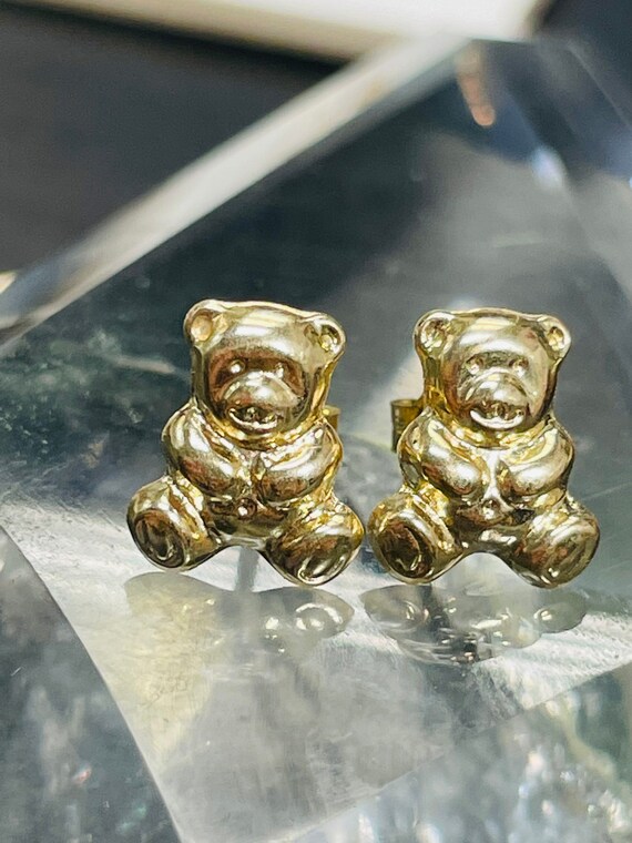 Cute Bear Shaped Solid 14K Yellow Gold Stud Earri… - image 5