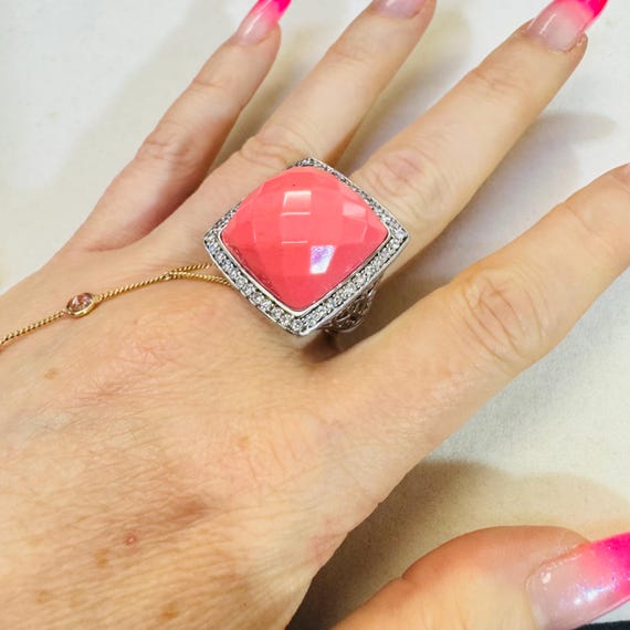 Large Bold Solid Sterling Silver Orange Ring Size… - image 3