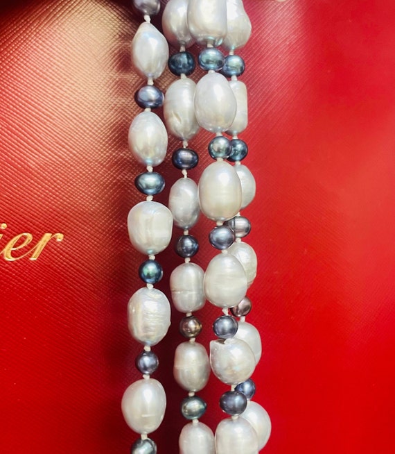 48” Grey and Purple Cultured Real Pearl Knotted Ne