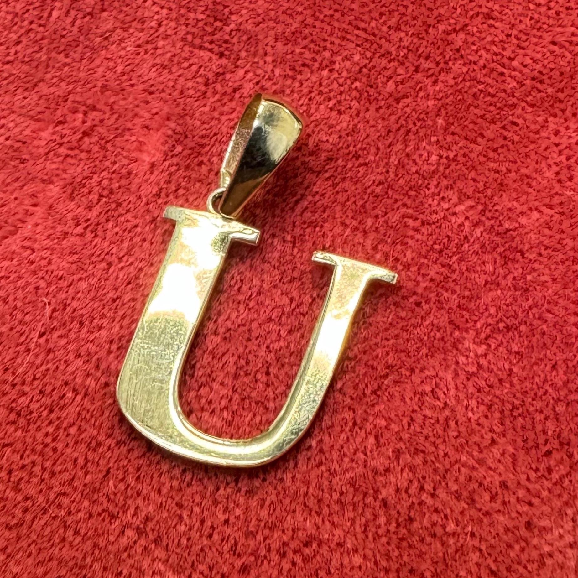 Solid 14K Yellow Gold High Polish Initial Letter Pendant .75" Initial U