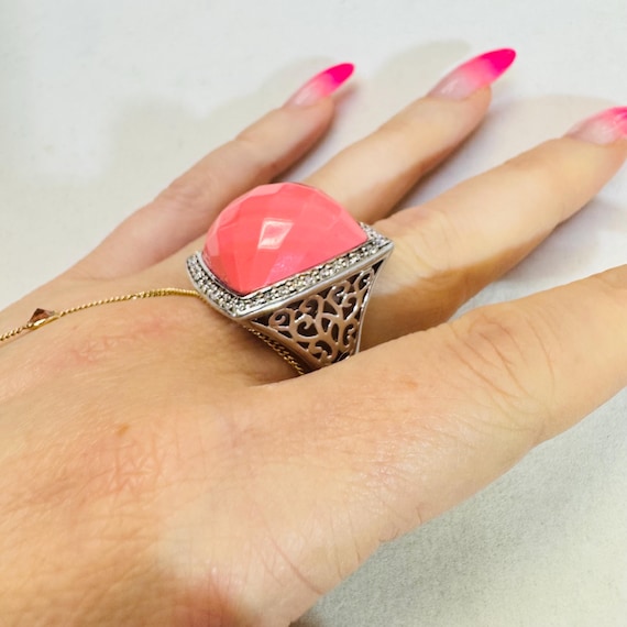 Large Bold Solid Sterling Silver Orange Ring Size… - image 6