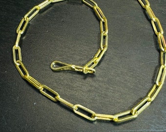7" 2.5mm Solid 14K Yellow Gold Paper Clip Paperclip Link Chain Bracelet