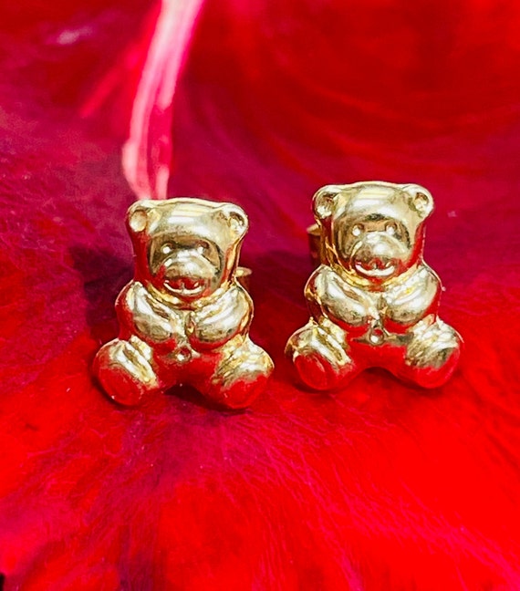 Cute Bear Shaped Solid 14K Yellow Gold Stud Earri… - image 1