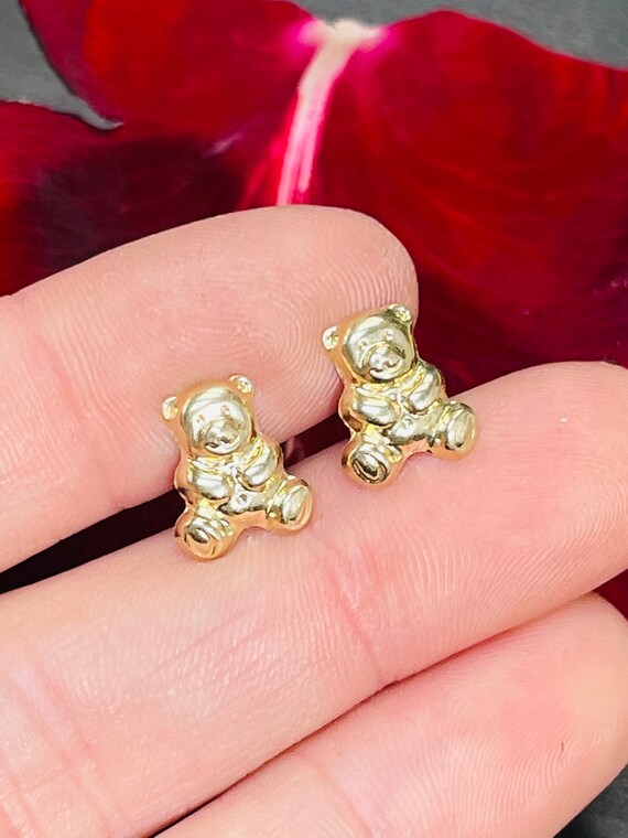 Cute Bear Shaped Solid 14K Yellow Gold Stud Earri… - image 3