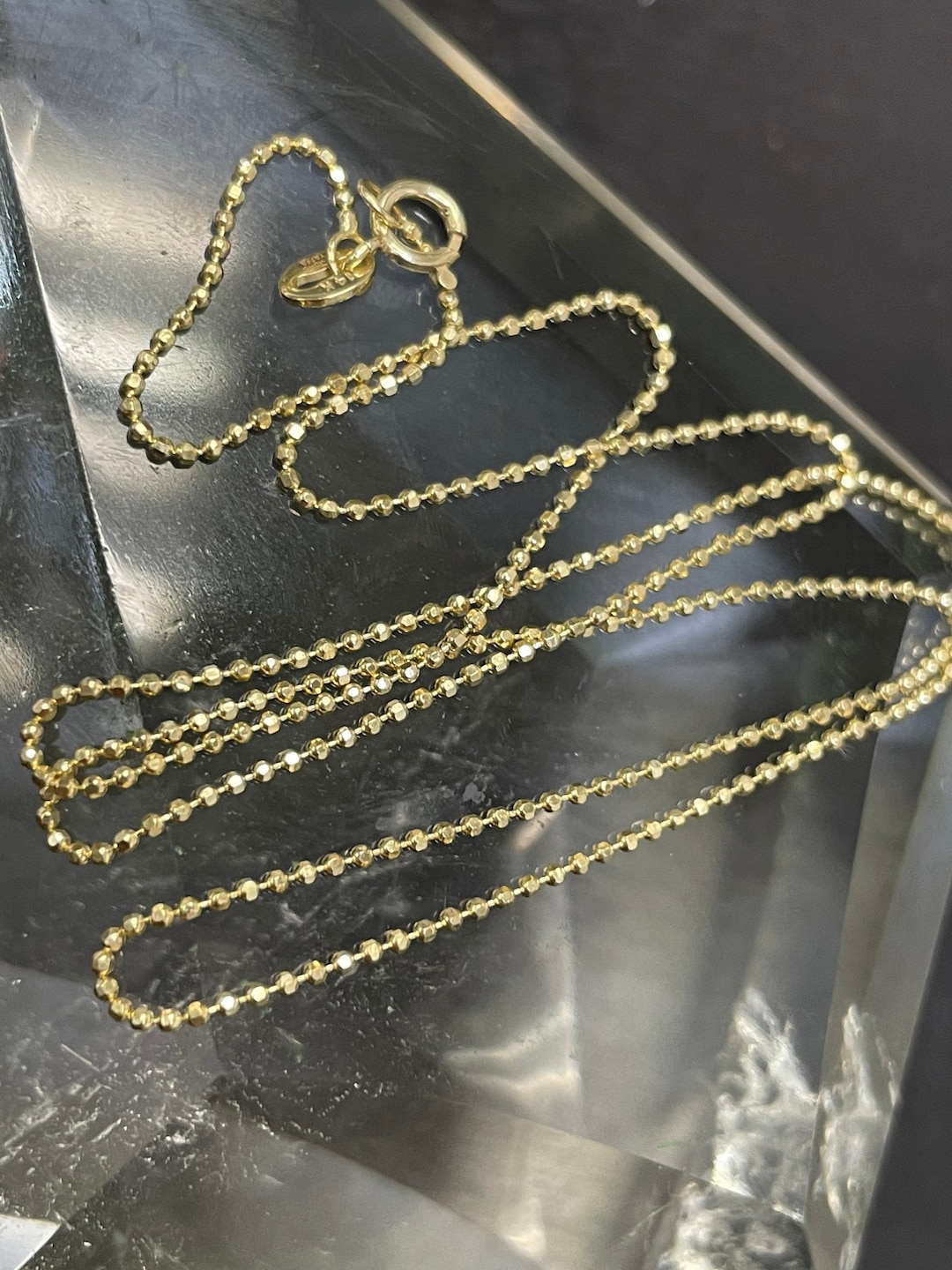 Yellow Gold Diamond Cut Fancy Bead Chain Necklace 24 14k For Sale at