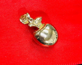 Cute! 10K Yellow Gold Puffy Apple Fruit Pendant Charm .75" Teachers Gift