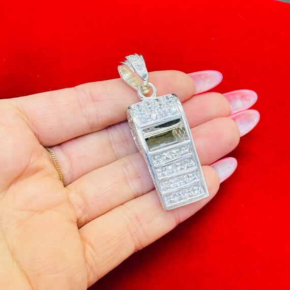 Large 925 Solid Sterling Silver Whistle Charm Pen… - image 3