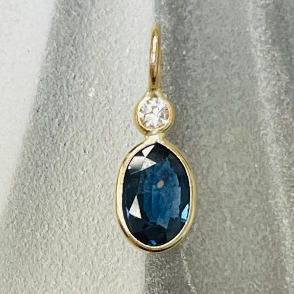 Natural Blue Sapphire and Diamond 14K Yellow Gold Pendant