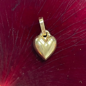 Mini Puffy 14K Yellow Gold Pendant Heart Charm