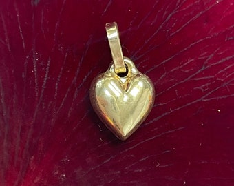 Mini Puffy 14K Yellow Gold Pendant Heart Charm