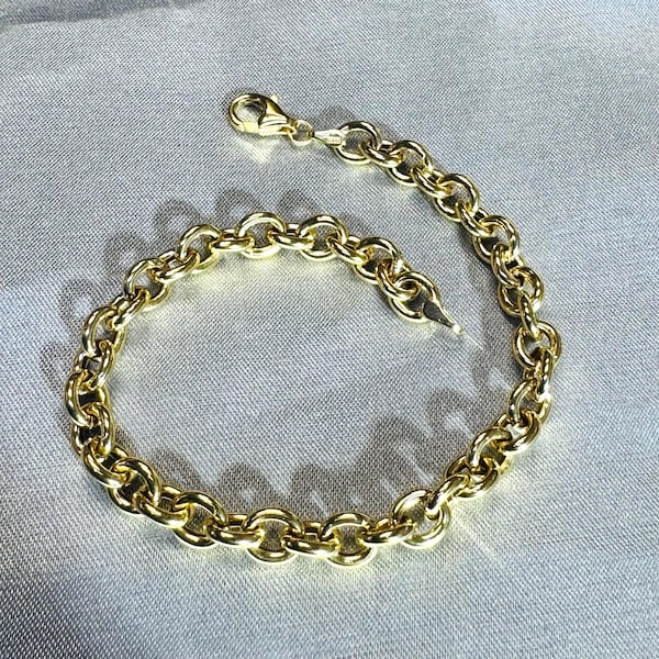 Sehr schönes 14-karätiges Gelbgold-Rolo-Kettenarmband (6 mm, 7,5 Zoll).