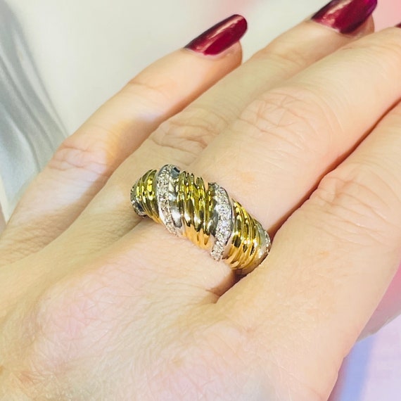 Solid 18K Yellow Gold Diamond Pave Shrimp or Croi… - image 7
