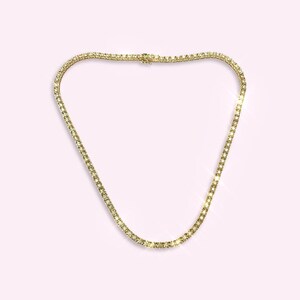 Big Look 3CT Natural Diamond 14K Yellow Gold Tennis Necklace 15” Collar Choker Length