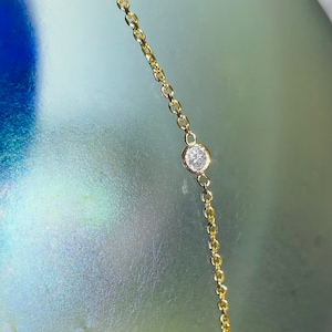 Natural Single Diamond Bezel Solid 14K Yellow Gold Diamond Cut Cable Chain Bracelet 6.25-6.75&quot;