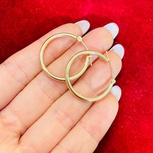 1&quot; 2mm Solid 14K Yellow Gold Hoop Earrings