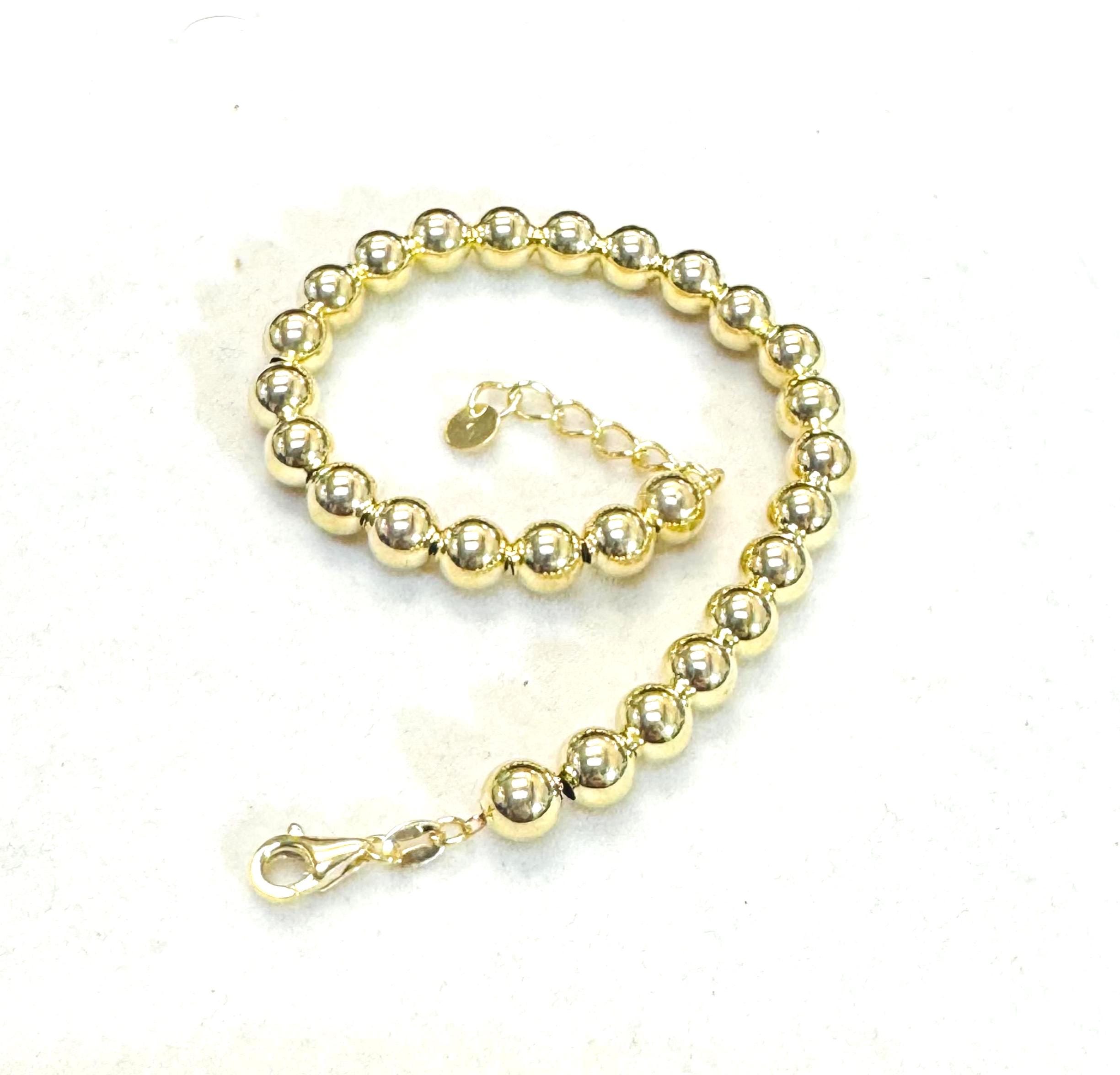 輝く6mm 10Kイエローゴールドビーズボールチェーンブレスレット 7-8