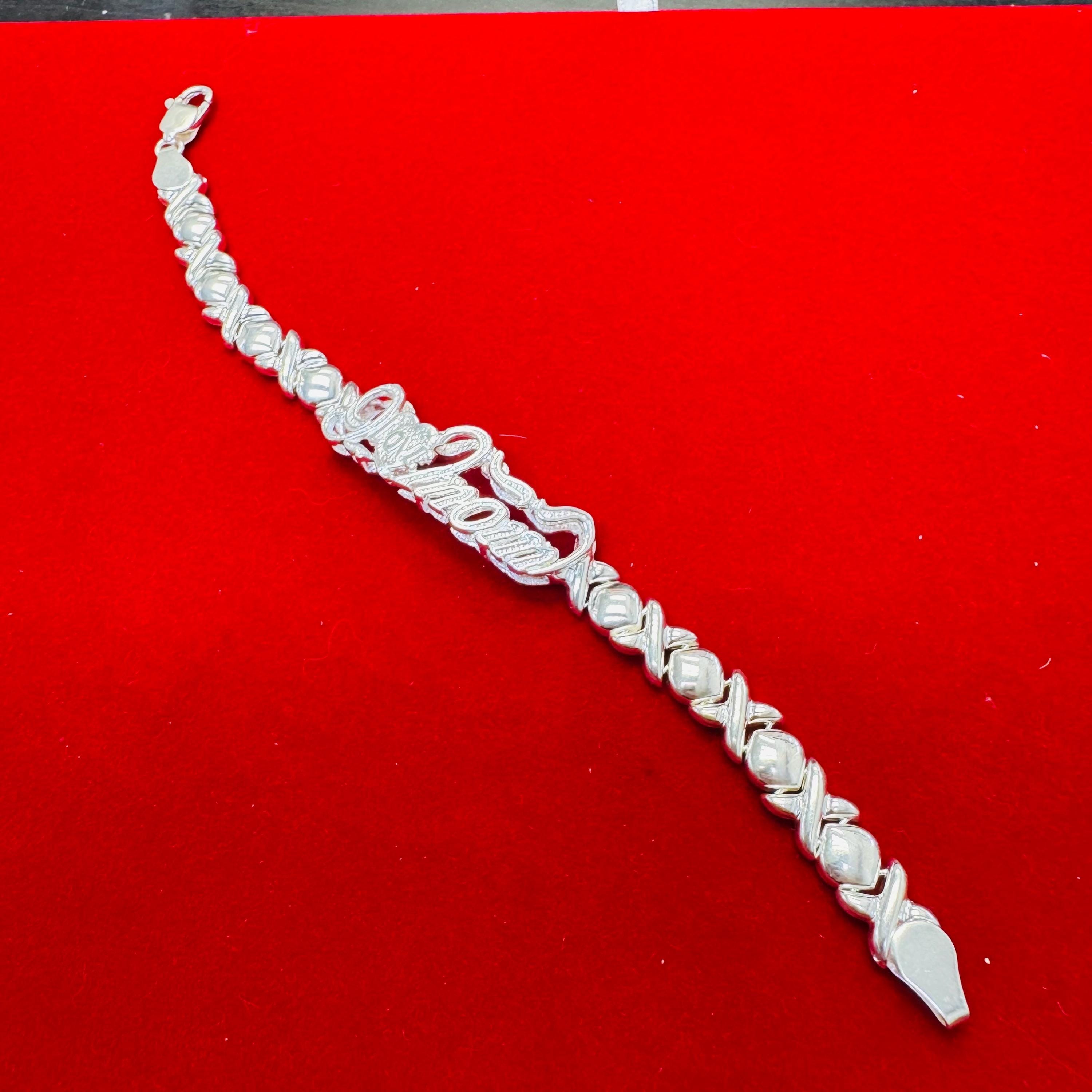 Cute XOXO 925 Sterling Silver Articulated Link Bracelet With I