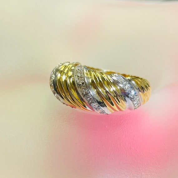 Solid 18K Yellow Gold Diamond Pave Shrimp or Croi… - image 2