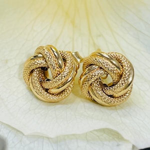 10mm Textured 14K Yellow Gold Knot Earring Studs