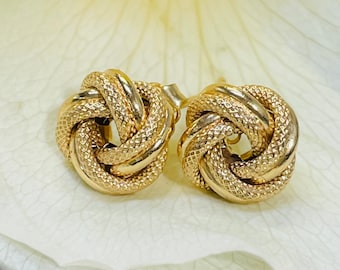 10mm Textured 14K Yellow Gold Knot Earring Studs