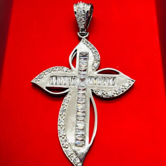925 Solid Sterling Silver Cross Charm Pendent - image 1