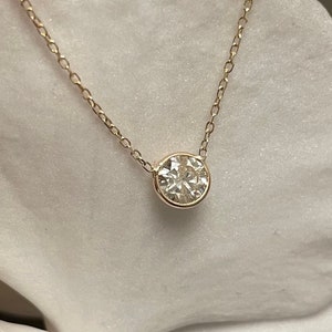 Natural Round Diamond .53CT Solitaire Necklace in Solid 14K Yellow Gold 20”