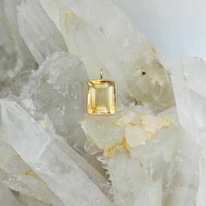 14K Yellow Gold Yellow Natural  Yellow Citrine Square Cut Charm Pendant