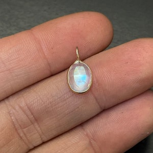 1.5CT Natural Faceted Moonstone Cabochon 14K Yellow Gold Charm Pendant image 2