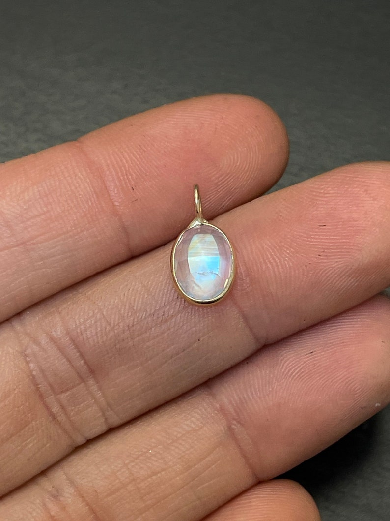 1.5CT Natural Faceted Moonstone Cabochon 14K Yellow Gold Charm Pendant image 2