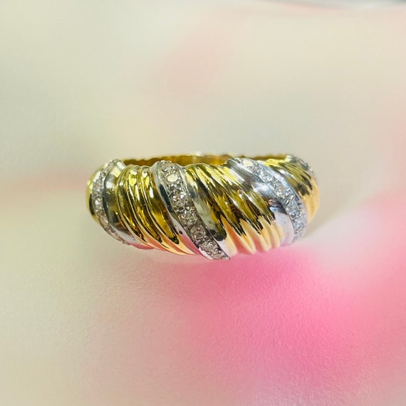 Solid 18K Yellow Gold Diamond Pave Shrimp or Croi… - image 1