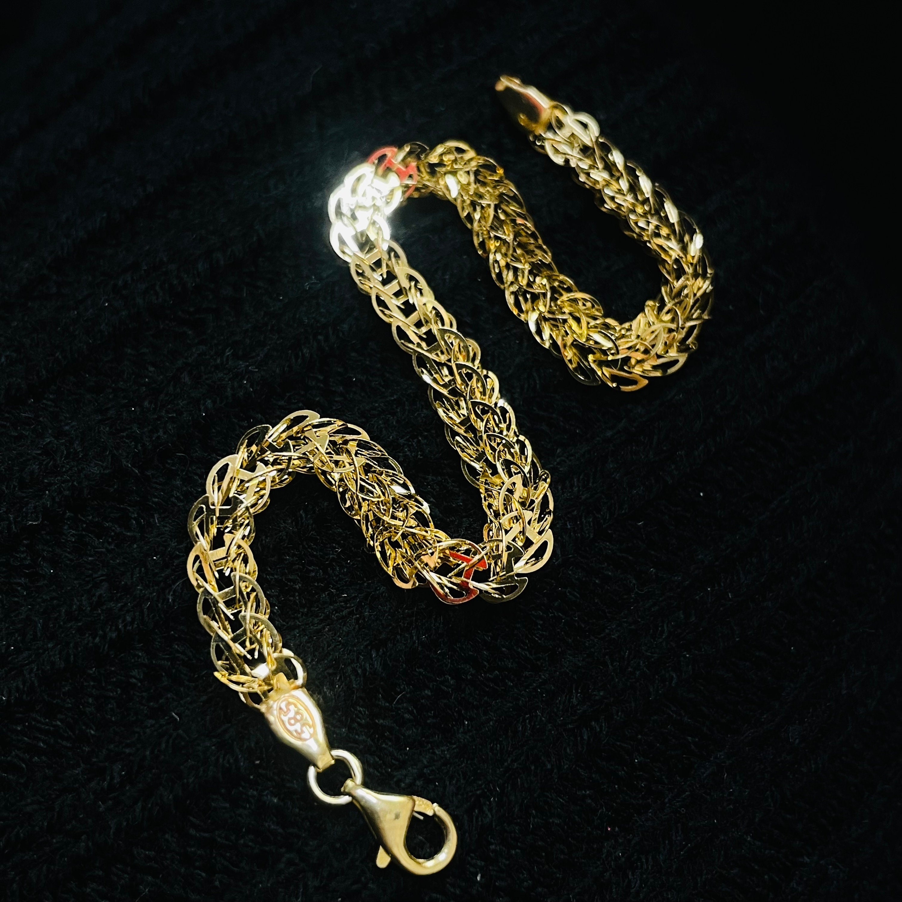 Neat! Solid 14K Yellow Gold Bushy Shiny Chain Bracelet 7.25" 6mm thick