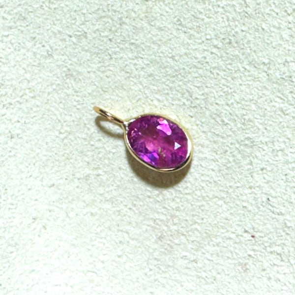 14K Yellow Gold Pink Tourmaline Oval Shape Cut Charm or Pendant