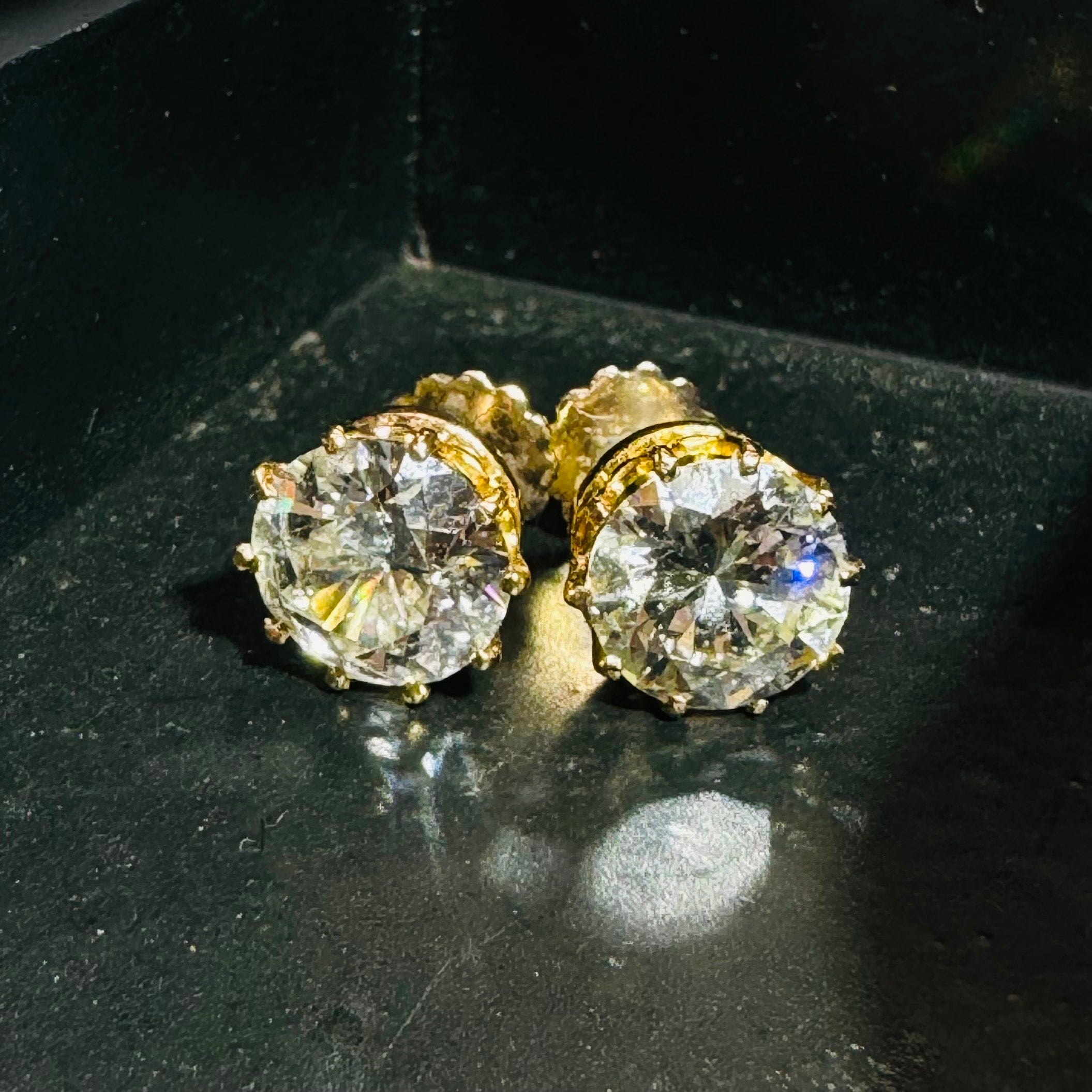 Antique 3CTW Natural Old Mine Cut Diamond Stud Earrings in 18K Yellow Gold