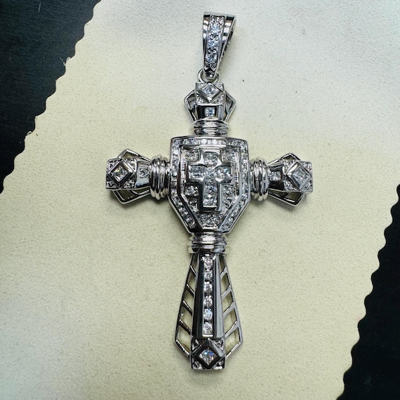 Large 925 Solid Sterling Silver Cross Charm Pende… - image 3