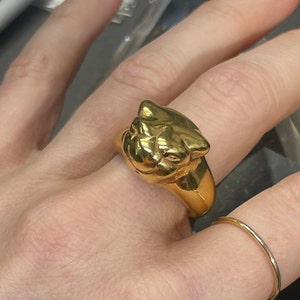 Cute! 14K Yellow Gold Italian Made Panther Cat Ring Size 8