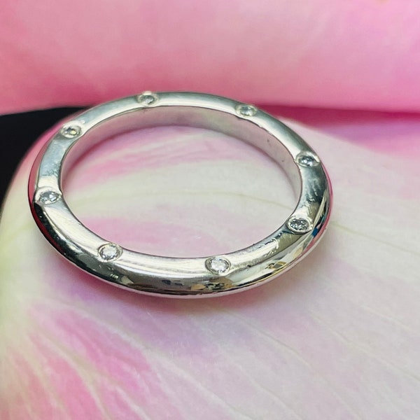 Unique Solid Platinum and Flush Set Diamond Donut Stacking Ring Size 6.5